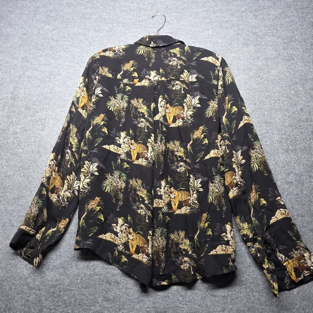 L'AGENCE 100% Silk Tiger Jungle Print Button Front Blouse Black Multi Sz 8